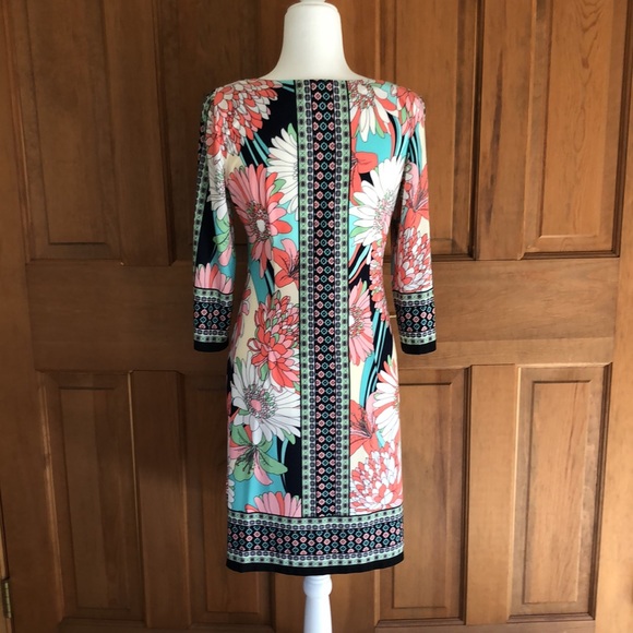 London Times Floral Print Knit Dress SZ 8 - Picture 4 of 10